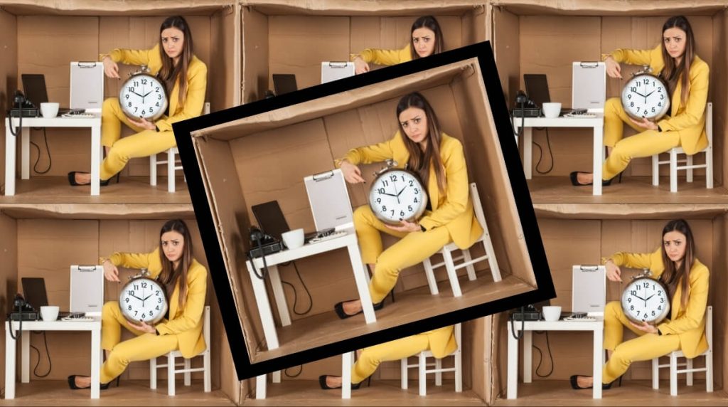 woman in a box holding a clock how do I know when to end my day